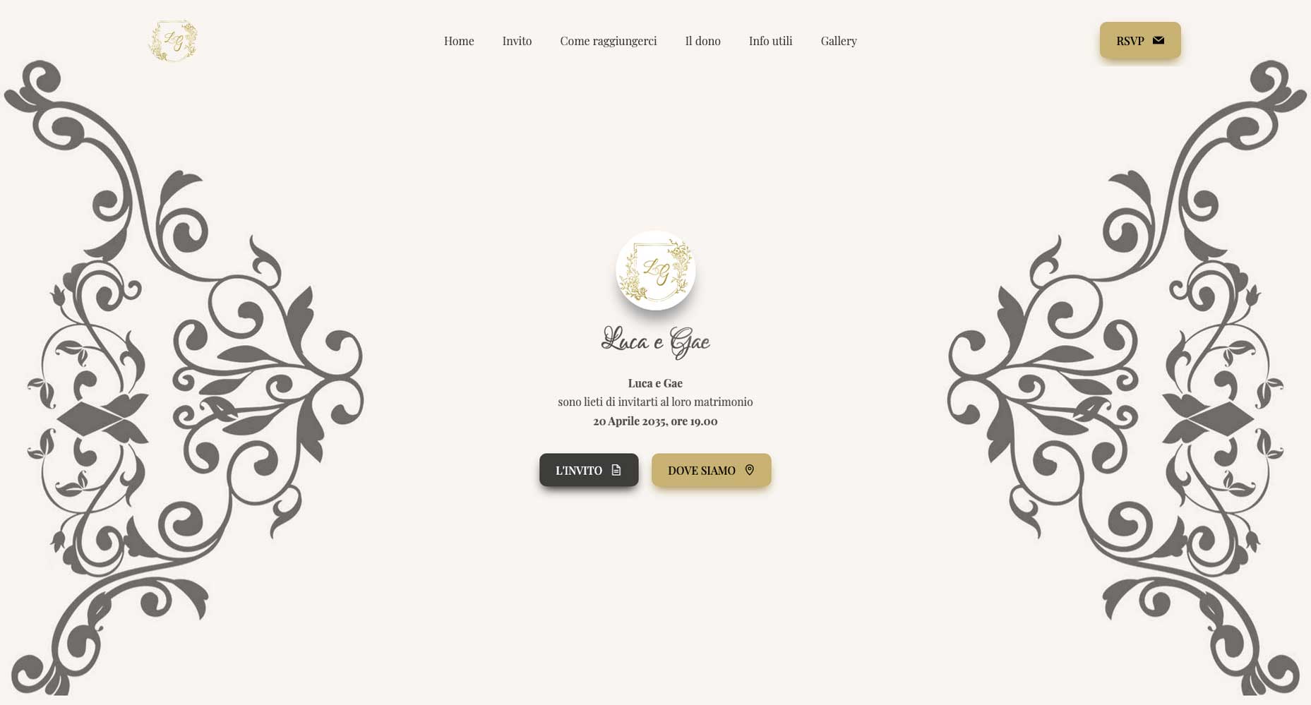 Pagina di apertura del sito