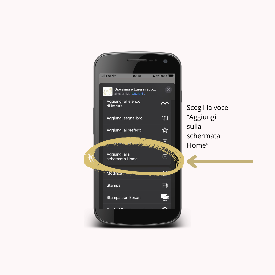 Schermata sullo ssmartphone: Aggiungi alla home