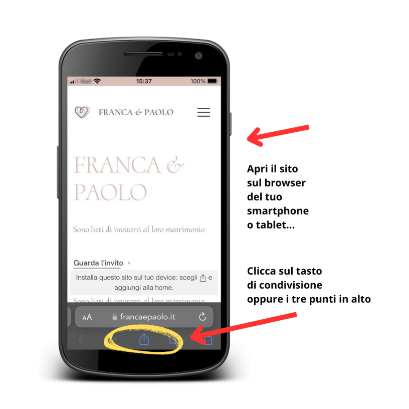 Sito aperto sul browser ed evidenza la condivisione